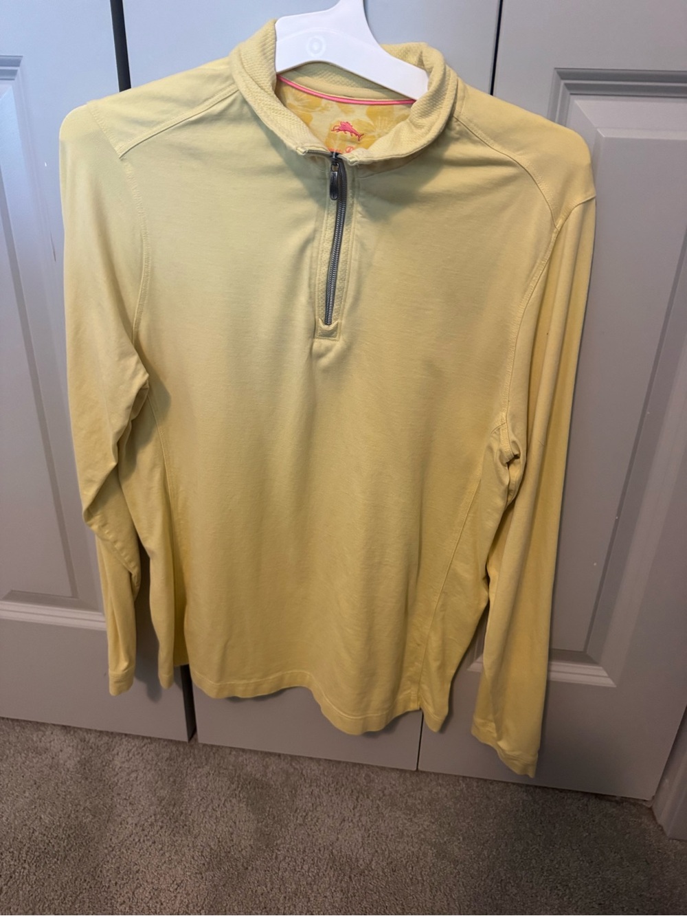 Tommy Bahama Mens S Yellow Quarter-Zip Pullover embroidered mock neck sweater